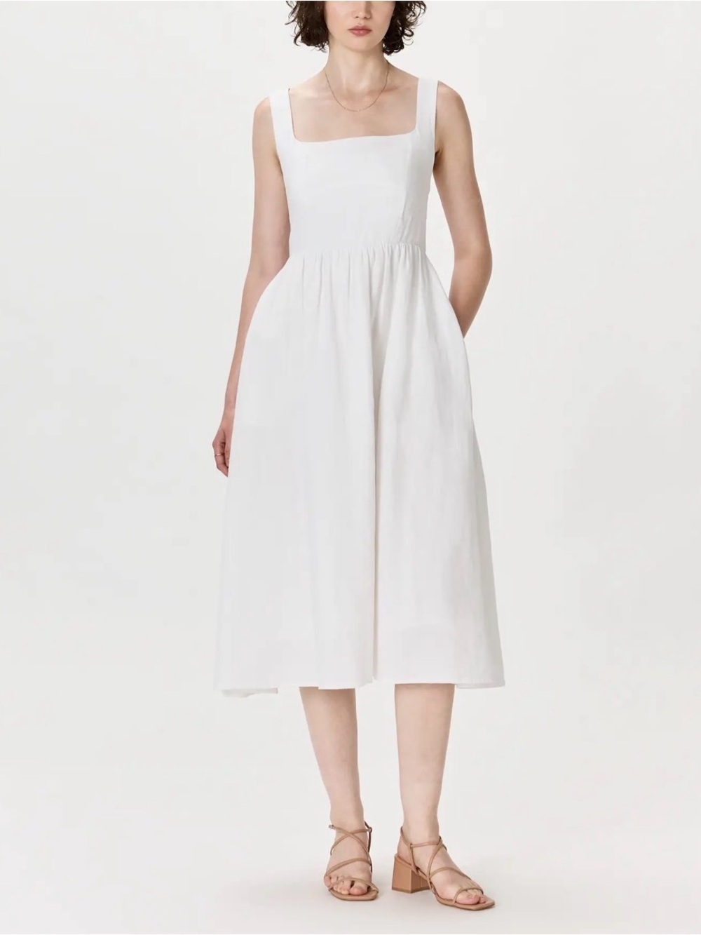 NWT Quince 100% European Linen Fit & Flare Midi Dress White L